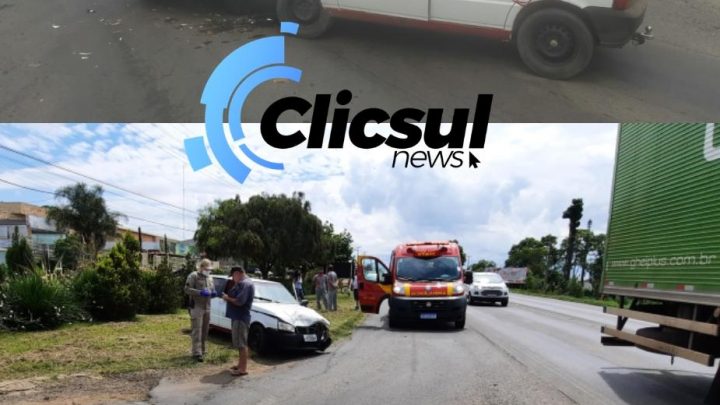 Caminhonete atravessa na frente de veículo e é atingida