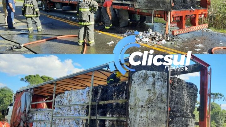 Bombeiros de São Mateus e Três Barras combatem Incêndio em caminhão na PR 151