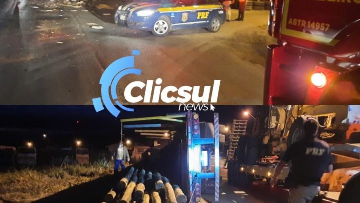 Carreta tomba no perímetro na BR 476 entrada de São Mateus do Sul