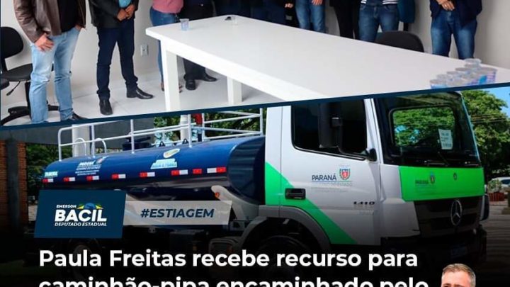 Paula Freitas recebe recurso para caminhão pipa encaminhado pelo Deputado Bacil
